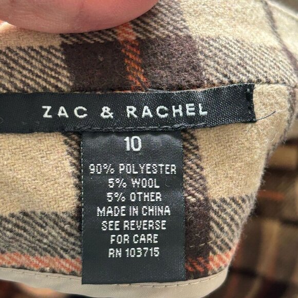 Zac And Rachel  Women Plaid A lined Side zip Winter Skirt Brown Size 10 - Picture 5 of 10
